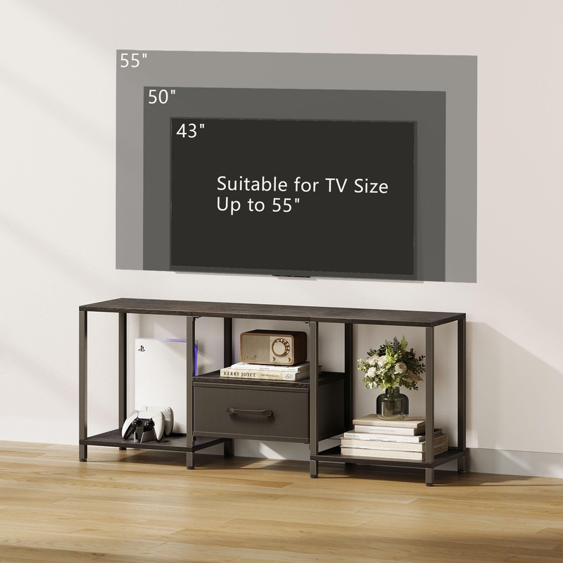 JARHETUN TV Stand with Fabric Drawer for 55 Inch TV,