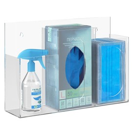 RoyalCraft Acrylic Hygiene Dispenser Sanitation Station with Three Compartment, Wall Mount or Tabletop Acrylic Clear Storage Containers, Gloves Masks Hairnets Acrylic Box Holder