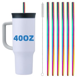 Stainless Steel Straws for Owala Insulated Bottle 40oz Tumbler 6x Metal Replacement Straws 10mm with Cleaning Brush for Owala 40oz (Colorful, 6x Straight 10mm)