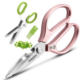 2 Pack ONEBOM Kitchen Shears,Kitchen Scissors Heavy Duty Serrated Blade for Cutting Meat, Food, Fish, Poultry Sharp Scissors, Apartment Kitchen Accessories,Gift Herb Scissor(Rose Glod)