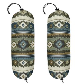 Kizmoglux Boho Ethnic Stripes Plastic Bag Holder 2 Pcs Grocery Bag Organizer Reusable Trash Bags Organizer Wall Mount Washable Kitchen Dispenser Holders with Drawstring Closure