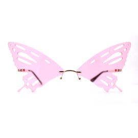 Rimless Butterfly Wing Unique Party Shade Sunglasses Gold Pink