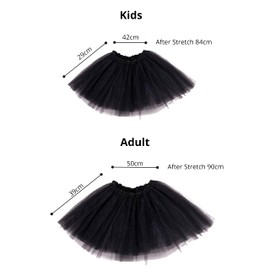 Lizzy 5Pc Neon Costume (Leg Warmers + Fishnet Gloves + 3Layer Tutu + Beads Necklace + Gummy Bracelet) Set | 80s Neon Teen Fancy Dress Dance ware Hen Party Accessory (Black, Older Girls)