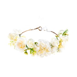 Lofruiin Women's Pastoral Style Rose Flower Wreath Adjustable Rose Flower Crown Beach Party Floral Headpiece (B- White)
