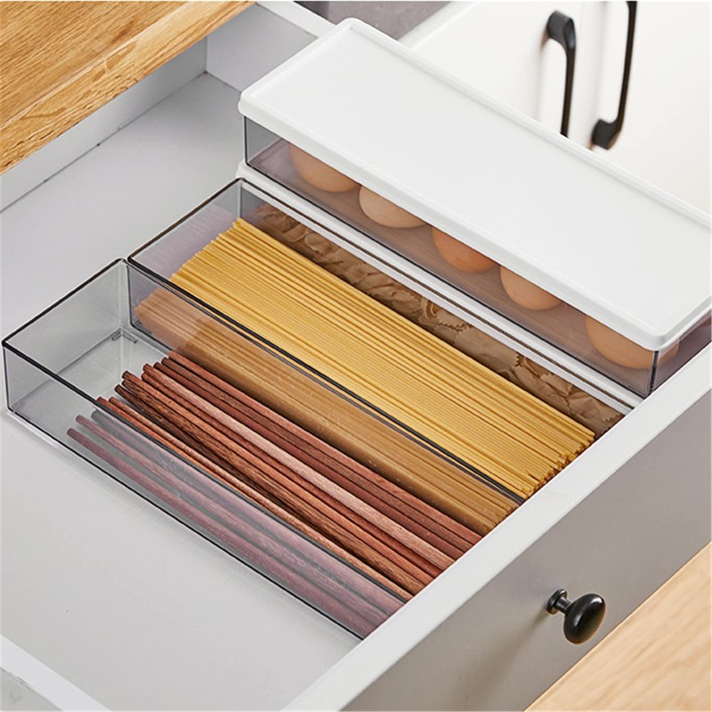 Pasta Container, Large Spaghetti Canister, Pack of 3, Clear Grey