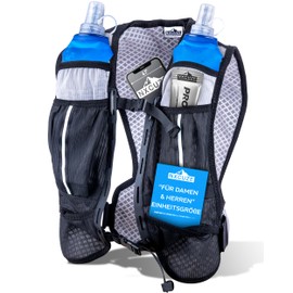NXCUZE Running Vest for Men and Women - With 2 Soft Flasks 500 ml Each - Perfect Fit Thanks to Adjustable Straps - Non-Slip Thanks to Rubber Coating
