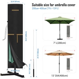 VANSHEIM Garden Umbrella Covers for Outdoor Umbrellas,Large Patio Umbrella Cover with Rod,Adjustable Strap and Air Vent Waterproof, Windproof Patio Parasol Cover for Ø2 to 4m Patio Parasol 240x57/57cm