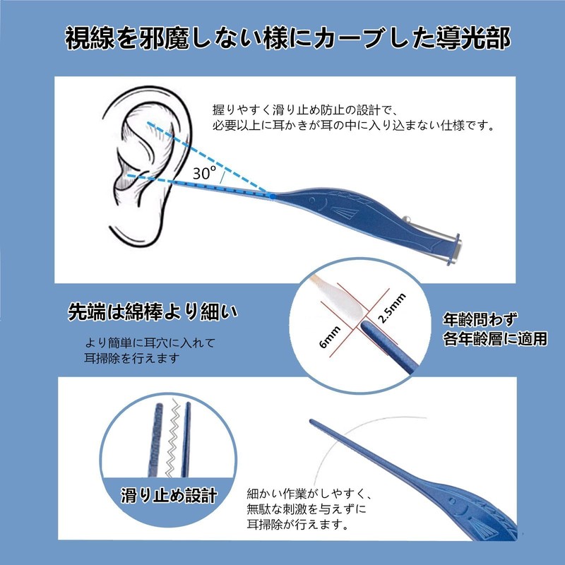 YFFSFDC LEDライト付き 耳かき ピンセット 耳掃除 イヤークリーナー みみかき セット (ブルー ピンセット)