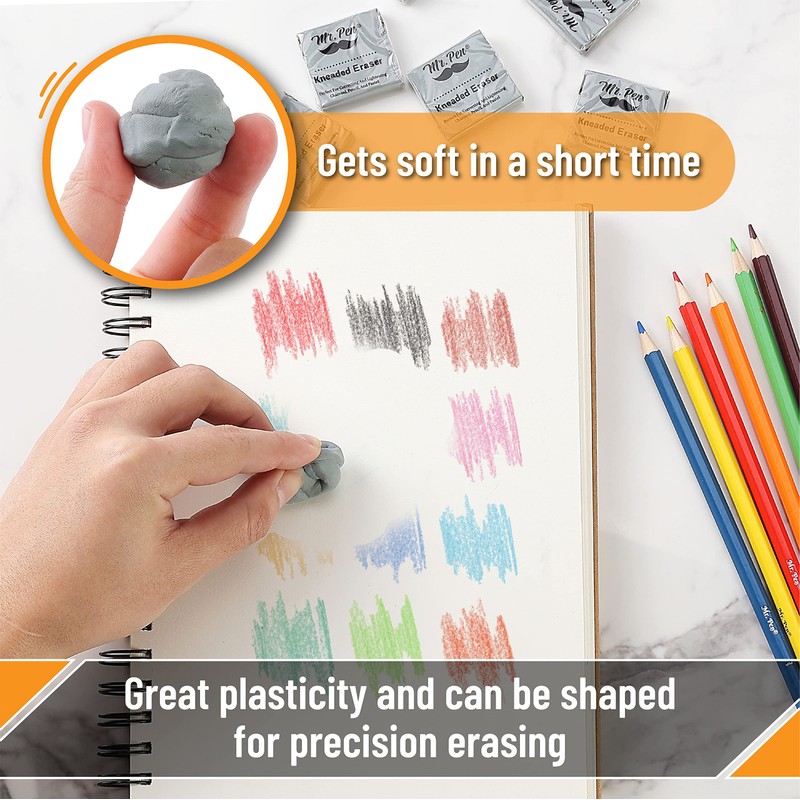 Mr. Pen- Kneaded Eraser, 6 Pack, Grey, Kneaded Erasers for