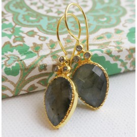 Sterling Silver Labradorite and Diamond Gold Plated Earrings