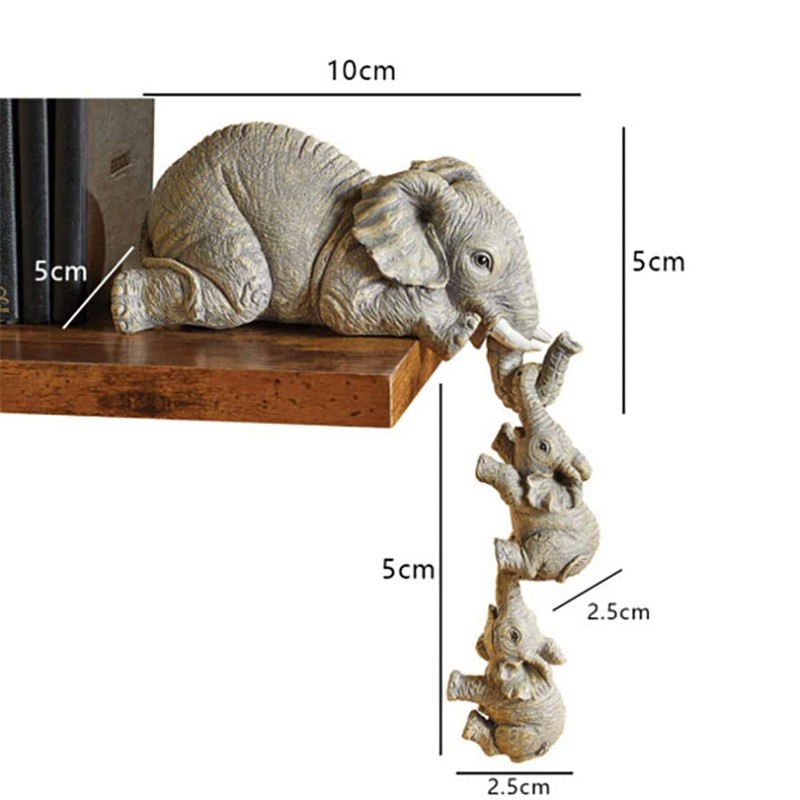 LSDZHK Elephant Shelf Figures, Mother Hanging 2 Babies Elephants Sitter
