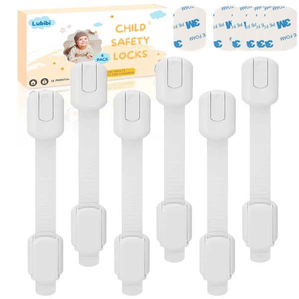Lubibi Child Safety Locks 6 Pack Adjustable Cupboard Locks for Children Baby Proof Safety Guards Kit Safety Locks for Cupboard Cabinet Fridge Drawers Dishwasher Toilet No Drilling No Tools Needed