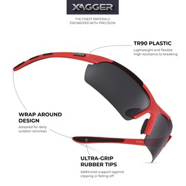 Xagger Polarized Wrap Around Sport Sunglasses for Men Women UV400 Baseball Softball Running Cycling Glasses