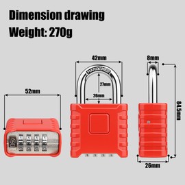 Diyife Heavy Duty Combination Padlocks Outdoor, [Weatherproof] 52mm Large 4 Digit Code Padlock with 8mm Thick 304 Stainless Steel Shackle for Garage, Home, School, Gate, Shed, Fence, Gym (Red)
