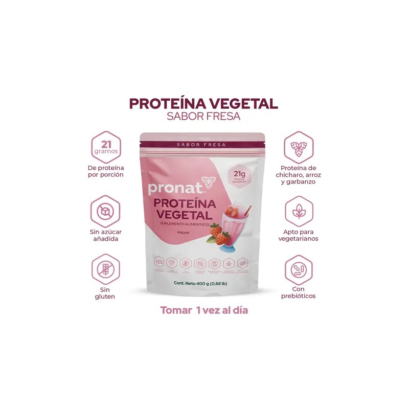 Proteína Vegetal Sabor Malteada de Fresa Pronat 400 g