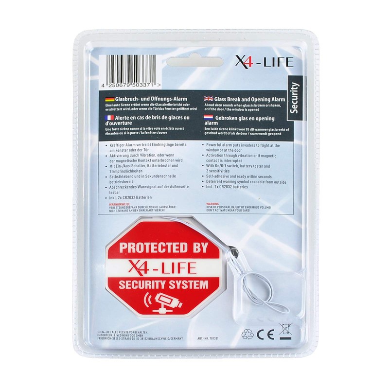 X4-Life 701331 Security Glass Break and Contact Alarm