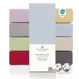 DarBene Fitted Sheet 90 x 200 cm Premium, 100% Premium Combed Jersey Cotton, Breathable, Super Soft Bed Sheet up to 30 cm Mattress Height, Oeko-Tex, Light Blue