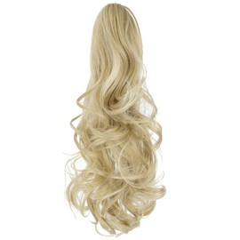 Felendy 18" 20" Ponytail Extension Claw Clip in Curly Wavy Straight Pony Hair Extensions Jaw Clip on Pony Tail Hairpiece Synthetic for Women, Light Blonde Mix Light Blonde