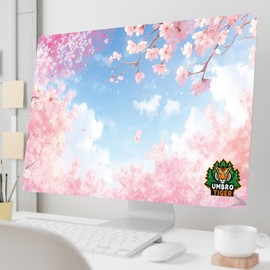 Umbrotiger 32-inch monitor dust cover, elastic polyester sunshade, 31" 32" 33" 34" computer screen cover, LCD/LED/HD panel protective film (Pink Sakura, 31-34 inches)