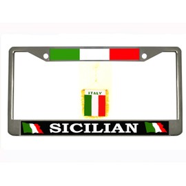 Sicilian Chrome Metal Auto License Plate Frame Car Tag Holder with car banner flag