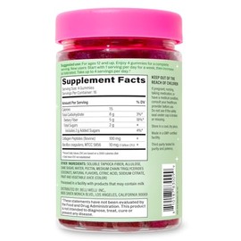 Belli Welli Fiber 4-in-1 Fiber Gummies Supplement with Added Probiotics, Collagen and Electrolytes for Regularity and Bloat Relief, Watermelon, 120 Co