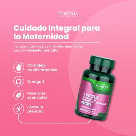 Multivitamínico 9 Meses para Embarazadas con Omega 3 - Ácido Fólico - Calcio - Vitaminas B - 90 Cápsulas Herbalia Lab