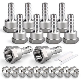 Bwintech Pack of 10 Stainless Steel Hose Fittings, 1/2 Inch BSP Female Thread x 12 mm Hose Connector with 10 Pieces Clamps