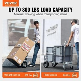 VEVOR VEVOR Aluminum Truck, 2 in 1, 800 lbs Load Capacity, Heavy Duty Industrial Convertible Folding Hand Truck and Dolly, Utility Cart Converts from Hand Truck to Platform Cart with Rubber Wheels