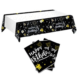 Birthday Tablecloth, 3 Pieces Paper Tablecloth, Black, 274 x 137 cm Party Tablecloths, Children's Birthday Tablecloth, Black Tablecloth, Suitable for Birthday Parties, Parties and Dinner Parties