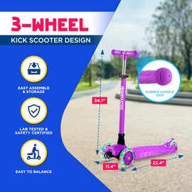 Highmaster 3-Wheel Toddler Scooter for Boys – Light-Up Wheels, Safe Ride for Ages 2+ – Holds Up to 165 lbs (Purple)