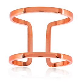 West Coast Jewelry ELYA Women's Polished Thin Profile Geometric Rose Gold Plated Steel Cuff Ring - Size 6