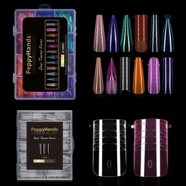 294PCS Long Mixed Dual Nail Forms Clear Multicolor and 120PCS Toe Dual Nail Forms for Poly Extension Gel, Nail Tips 12 Shapes for Builder Gel Manicure Nail Art Design Salon DIY at Home
