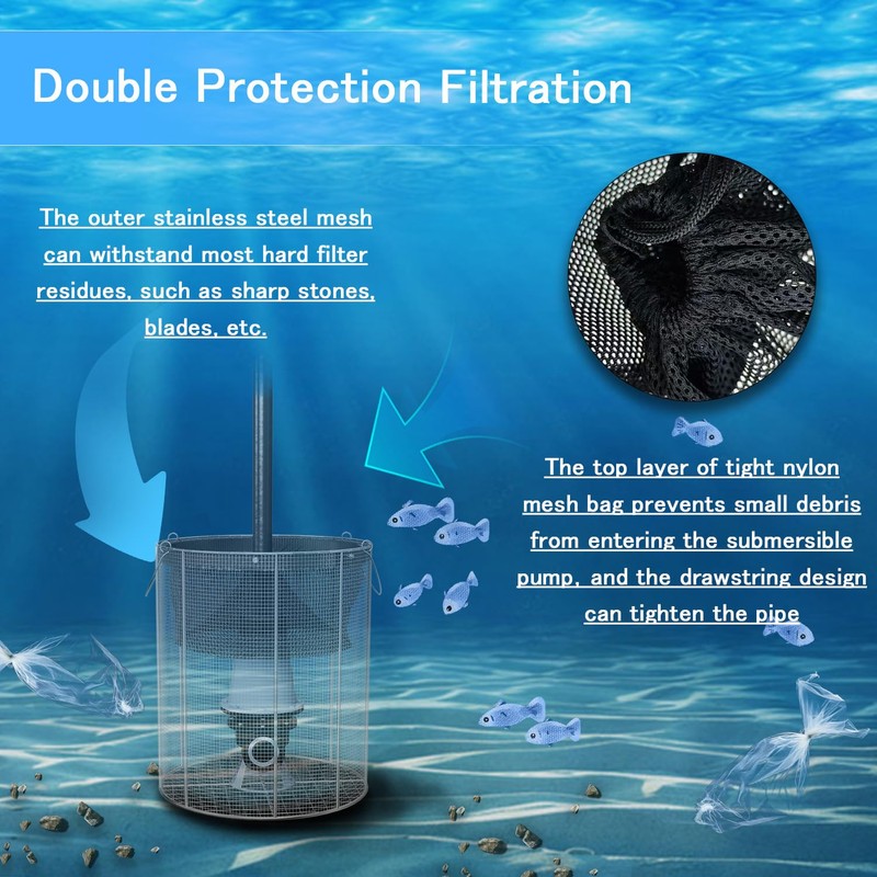 Stainless Steel Submersible Pump Screen, 9.5" Diameter X 13.5" Tall，Pond