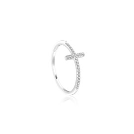 Lantine Cross Ring 925 Silver Cross Ring with Zirconia Stones Women's Ring Available Sizes 52 (16.6) - 65 (20.7), Size:
