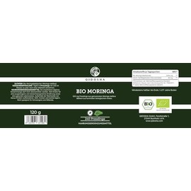 QIDOSHA® Organic Moringa oleifera pellets high dose, 240 pieces in pharmacist glass, 2000 mg per daily serving, 100% natural and gently processed
