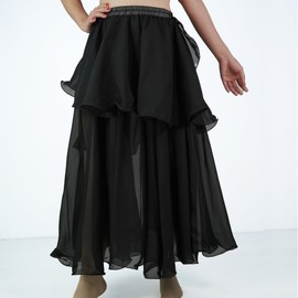 MUNAFIE Long Chiffon Three Layer Swing Dance Skirts for Women Belly Dance Skirt Dance Dress Belly Dance Costume, black