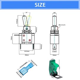 aikoolwer Green LED Toggle Switches 12V 20A 5Pcs Heavy Duty SPST ON Off Racing Automative Auto Light Illuminated 3Pin with Waterproof Safety Cover