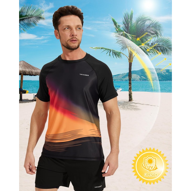 VAYAGER Men's UV Rash Guard T-Shirt Swimming Shirt UPF 50+