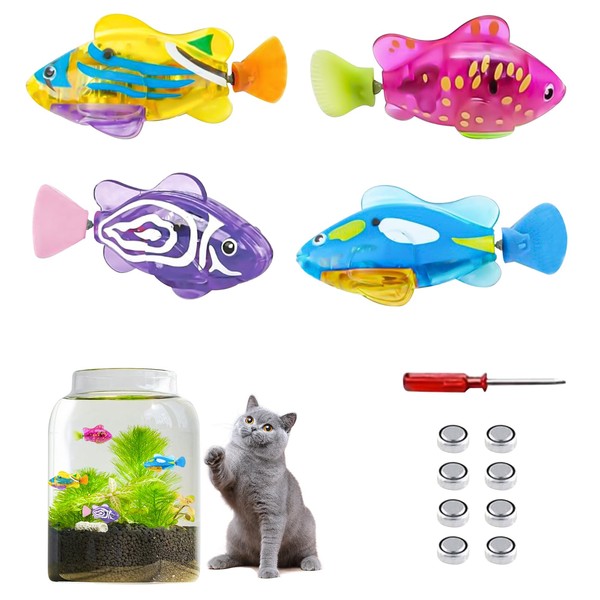 VLUVLA 4PCS Toy Fish, Swimming Robot Fish Toy for Cats,