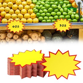 Pack of 100 Fluorescent Price Tags, Price Tags, 9 x 12 cm Starburst Signs, Starburst Sales Signs, Sales Signs for Business, Styles Price Tags, Price Labels, for Supermarkets