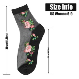 YFUNNLE 5Pairs Womens Ankle Sheer Socks Floral Cute Nylon Mesh Transparent Socks for Women Size 5-8