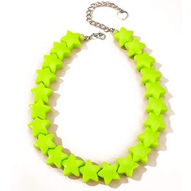 Fashion Big Star Resin Seed Choker Heart Acrylic Beaded Collar Necklaces for Women Jewelry-B green star