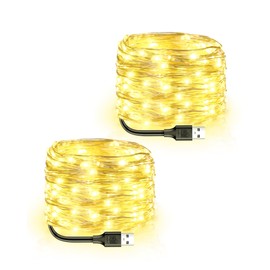 Blingstar USB Powered Fairy Lights, 2 Pack 33Ft 100 LED, Flexible Silver Wire, Mini String Lights for Christmas Tree/Bedroom/Camping/Holiday Indoor Decoration, Warm White