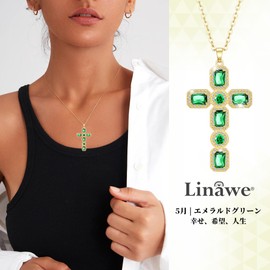 [Linawe] Cross Pendant Necklace for Women, Stainless Steel Chain Necklace Accessories, Moissanite Zirconia, Labogrone Diamond, Birthstone Tanzanite, Long, Gold or Silver Jewelry, Gold, May, Copper