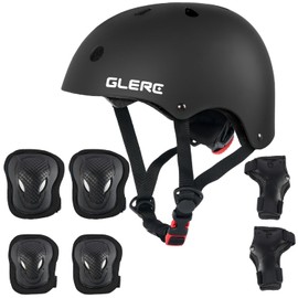 Glerc Kids Helmet Protective Gear Set, Knee Elbow Wrist Pads for Age 3-8 Years Boys Girls, Adjustable Skateboard Helmet Multi-Sportsfor Skateboard Roller Cycling Skating, Size S,Black
