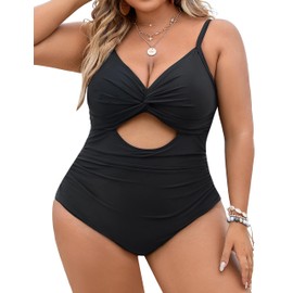 Blooming Jelly Womens Plus Size Swimsuit One Piece Bathing Suits Black Push Up Swimsuits Ruched Swimwear (Large,Black)