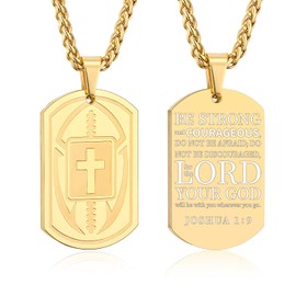 Fervia Football Bible Verse Cross Necklace for Men Stainless Steel Gold Religious Gift Football Sports Jewelry Graduation Easter Gifts for Kids Boys Men(Joshua 1:9)
