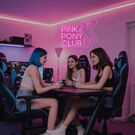 Pink Pony Club Neon Sign, Western Cowgirl Neon Lights for Wall Decor Dimmable LED Pony Pink Music Neon Signs for Bedroom Party Bar Pub Decor Girl Gift USB Powered(14.9"*11.4")