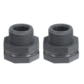 PATIKIL NPT 3/4 PVC Bulkhead Fitting, 2 Pack Double Threaded Bulkhead Water Tank Connector with Seal Gasket for Rain Bucket Sinks Aquariums, Gray