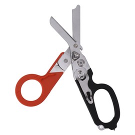 Emergency Response Shears Foldable Shear with Ring Cutter Glass Breaker Latching Function For Indoor Outdoor Black Orange